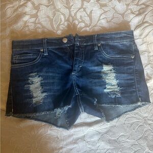 bebe Dark Blue Distressed Jean Shorts